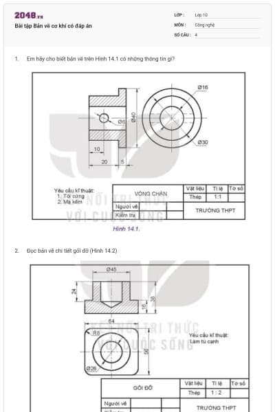 Bài tập Bản vẽ cơ khí có đáp án