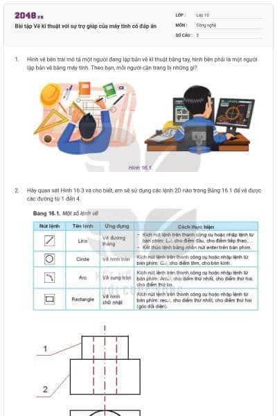 Bài tập Vẽ kĩ thuật với sự trợ giúp của máy tính có đáp án
