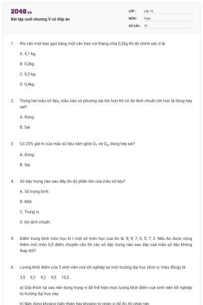 Bài tập cuối chương V có đáp án