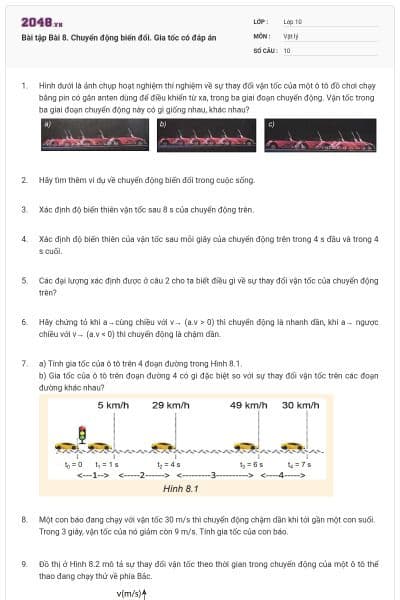 Bài tập Bài 8. Chuyển động biến đổi. Gia tốc có đáp án