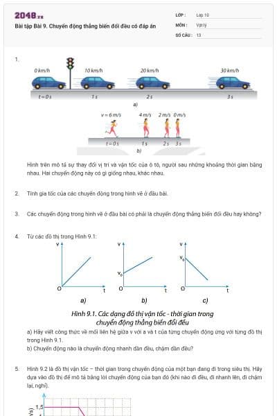 Bài tập Bài 9. Chuyển động thẳng biến đổi đều có đáp án
