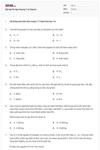 Bài tập Ôn tập chương 7 có đáp án