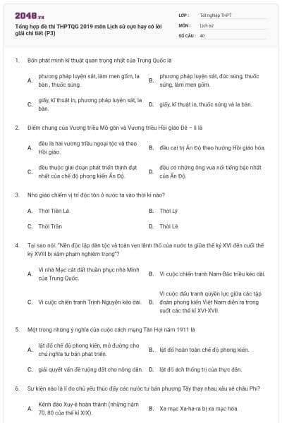 Tổng hợp đề thi THPTQG 2019 môn Lịch sử cực hay có lời giải chi tiết (P3)