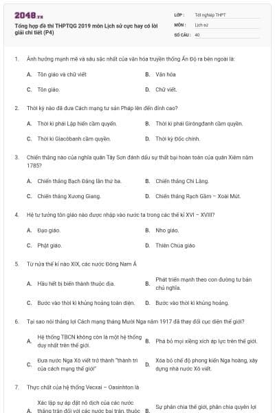 Tổng hợp đề thi THPTQG 2019 môn Lịch sử cực hay có lời giải chi tiết (P4)