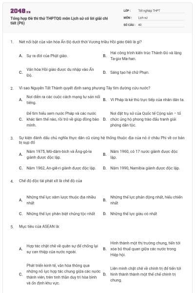 Tổng hợp Đề thi thử THPTQG môn Lịch sử có lời giải chi tiết (P6)