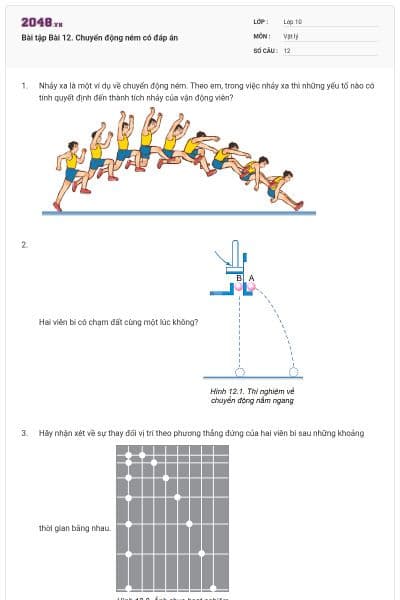 Bài tập Bài 12. Chuyển động ném có đáp án