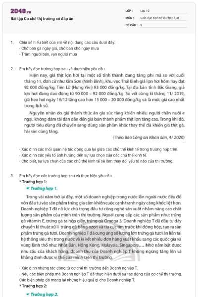 Bài tập Cơ chế thị trường có đáp án