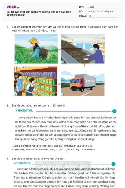 Bài tập Sản xuất kinh doanh và các mô hình sản xuất kinh doanh có đáp án