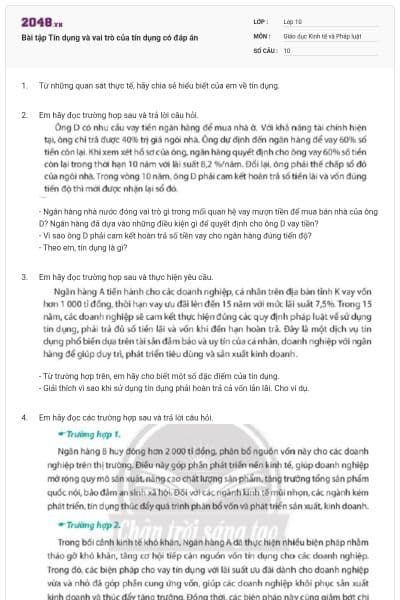 Bài tập Tín dụng và vai trò của tín dụng có đáp án