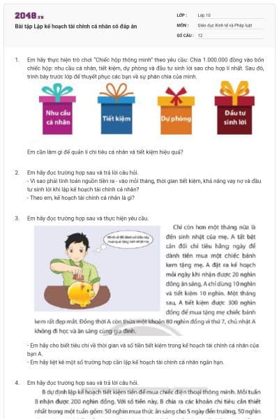 Bài tập Lập kế hoạch tài chính cá nhân có đáp án