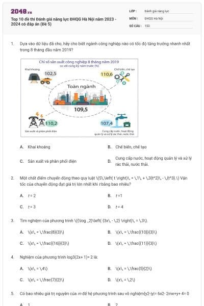 Top 10 đề thi Đánh giá năng lực ĐHQG Hà Nội năm 2023 - 2024 có đáp án (Đề 5)