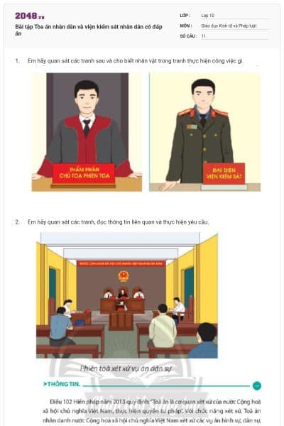 Bài tập Tòa án nhân dân và viện kiểm sát nhân dân có đáp án