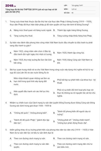 Tổng hợp đề thi thử THPTQG 2019 Lịch sử cực hay có lời giải chi tiết (P2)