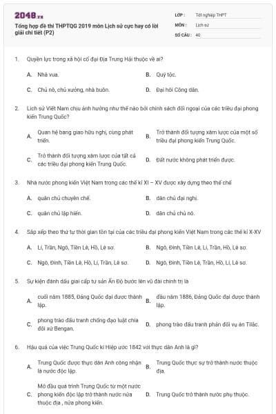 Tổng hợp đề thi THPTQG 2019 môn Lịch sử cực hay có lời giải chi tiết (P2)