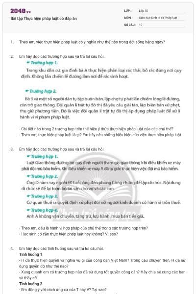 Bài tập Thực hiện pháp luật có đáp án