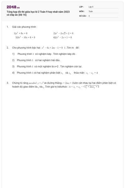Tổng hợp đề thi giữa học kì 2 Toán 9 hay nhất năm 2023 có đáp án (Đề 16)