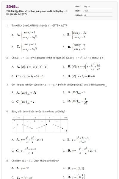 290 Bài tập Hàm số cơ bản, nâng cao từ đề thi Đại học có lời giải chi tiết (P7)