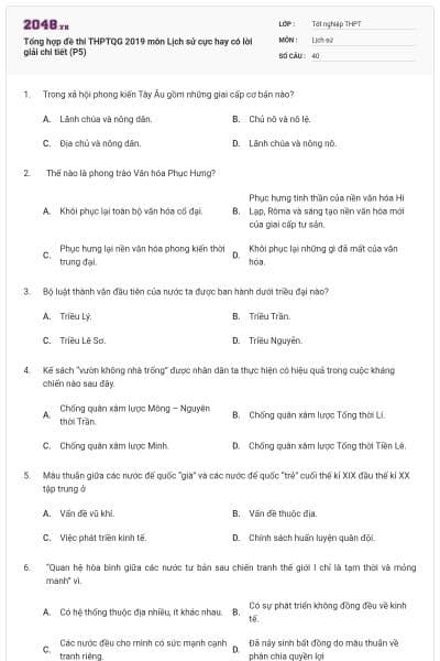 Tổng hợp đề thi THPTQG 2019 môn Lịch sử cực hay có lời giải chi tiết (P5)