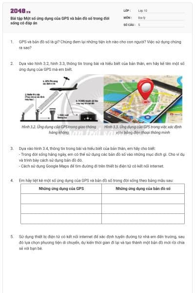 Bài tập Một số ứng dụng của GPS và bản đồ số trong đời sống có đáp án
