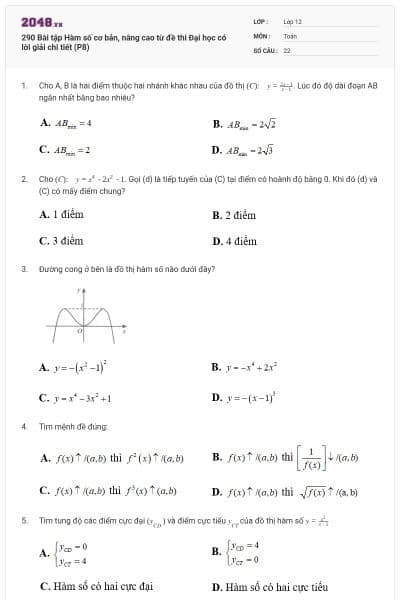 290 Bài tập Hàm số cơ bản, nâng cao từ đề thi Đại học có lời giải chi tiết (P8)