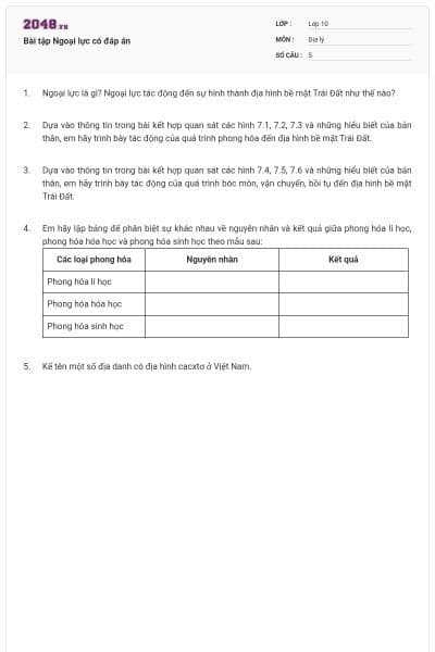 Bài tập Ngoại lực có đáp án