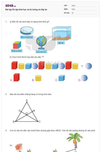 Bài tập Ôn tập hình học và đo lường có đáp án
