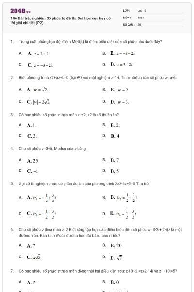 106 Bài trắc nghiệm Số phức từ đề thi Đại Học cực hay cớ lời giải chi tiết (P2)