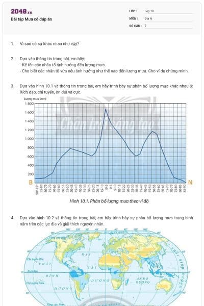 Bài tập Mưa có đáp án