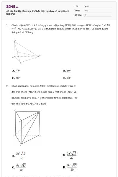 40 câu Bài tập Hình học Khối đa diện cực hay có lời giải chi tiết (P2)