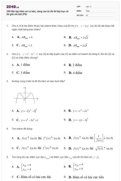 290 Bài tập Hàm số cơ bản, nâng cao từ đề thi Đại học có lời giải chi tiết (P8)