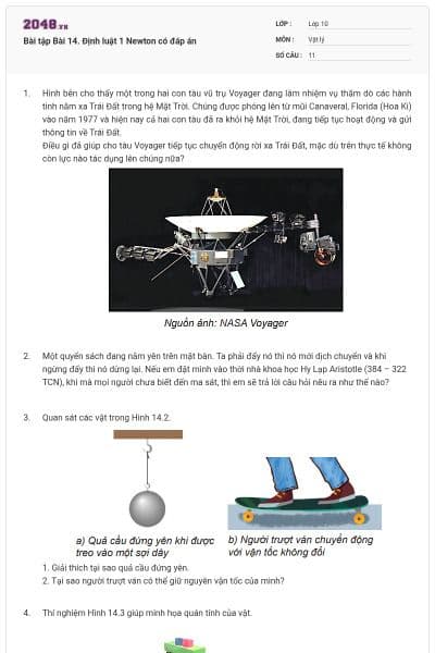 Bài tập Bài 14. Định luật 1 Newton có đáp án