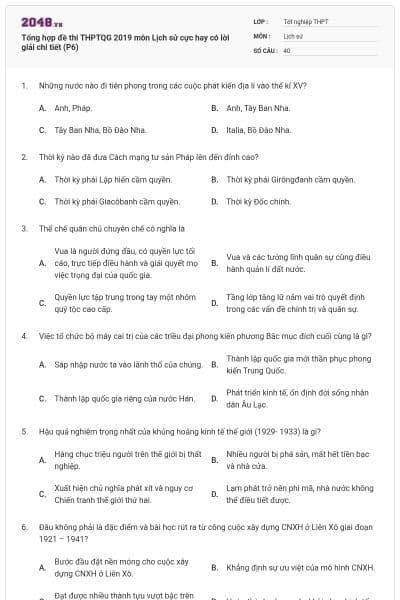 Tổng hợp đề thi THPTQG 2019 môn Lịch sử cực hay có lời giải chi tiết (P6)