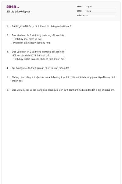 Bài tập Đất có đáp án