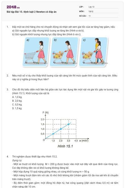 Bài tập Bài 15. Định luật 2 Newton có đáp án