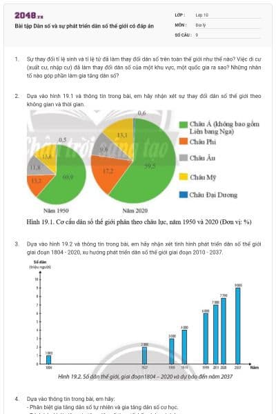 Bài tập Dân số và sự phát triển dân số thế giới có đáp án