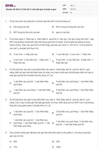 Chuyên đề Sinh 12 Chủ đề 4: Liên kết gen và hoán vị gen