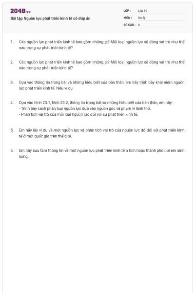 Bài tập Nguồn lực phát triển kinh tế có đáp án