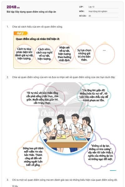 Bài tập Xây dựng quan điểm sống có đáp án