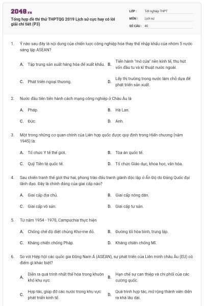 Tổng hợp đề thi thử THPTQG 2019 Lịch sử cực hay có lời giải chi tiết (P3)