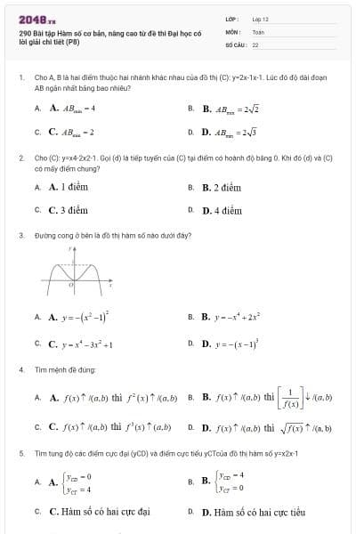 290 Bài tập Hàm số cơ bản, nâng cao từ đề thi Đại học có lời giải chi tiết (P8)