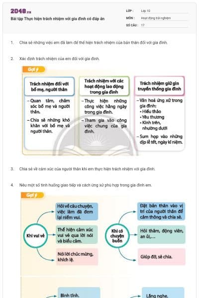 Bài tập Thực hiện trách nhiệm với gia đình có đáp án