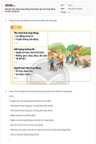 Bài tập Vận động cộng đồng cùng tham gia các hoạt động xã hội có đáp án