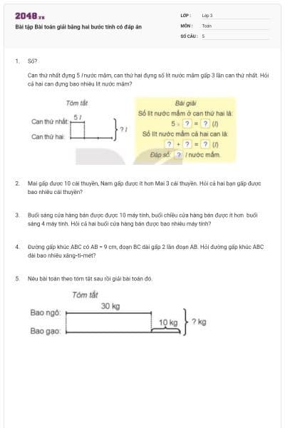 Bài tập Bài toán giải bằng hai bước tính có đáp án