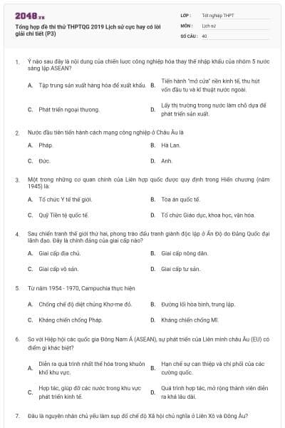 Tổng hợp đề thi thử THPTQG 2019 Lịch sử cực hay có lời giải chi tiết (P3)