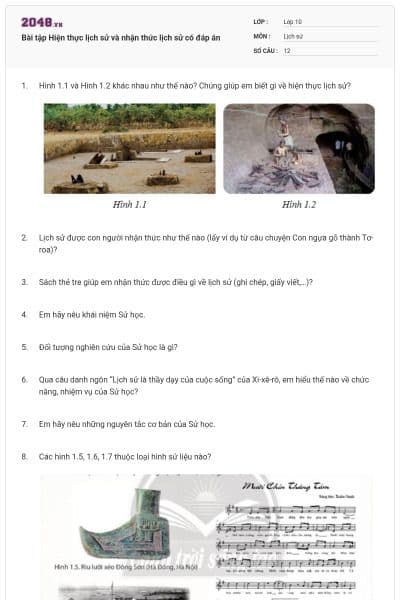 Bài tập Hiện thực lịch sử và nhận thức lịch sử có đáp án