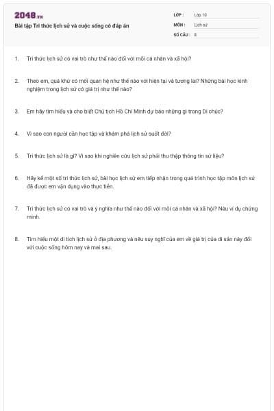 Bài tập Tri thức lịch sử và cuộc sống có đáp án