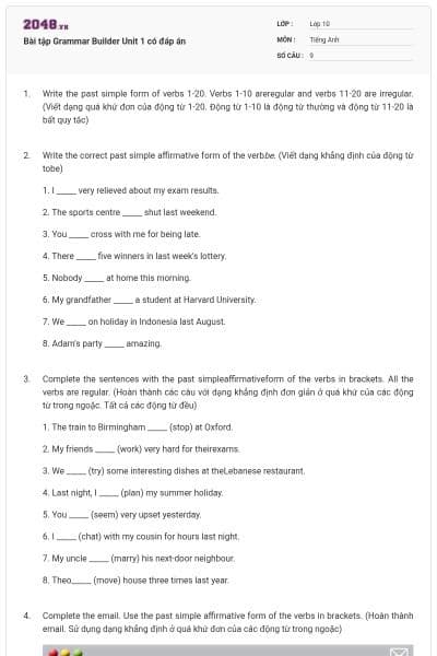 Bài tập Grammar Builder Unit 1 có đáp án