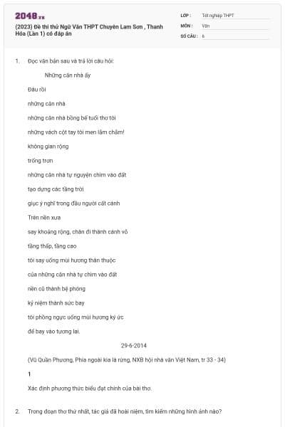 (2023) Đề thi thử Ngữ Văn THPT Chuyên Lam Sơn , Thanh Hóa (Lần 1) có đáp án