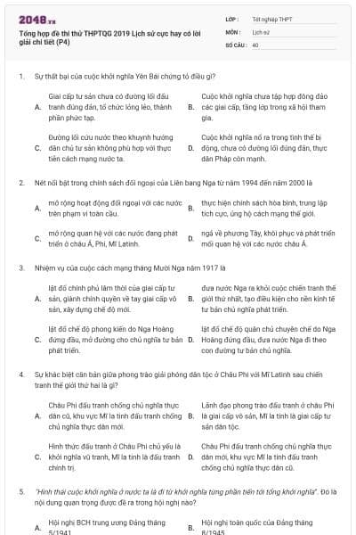 Tổng hợp đề thi thử THPTQG 2019 Lịch sử cực hay có lời giải chi tiết (P4)