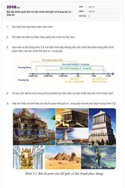 Bài tập Khái quát lịch sử văn minh thế giới cổ trung đại có đáp án